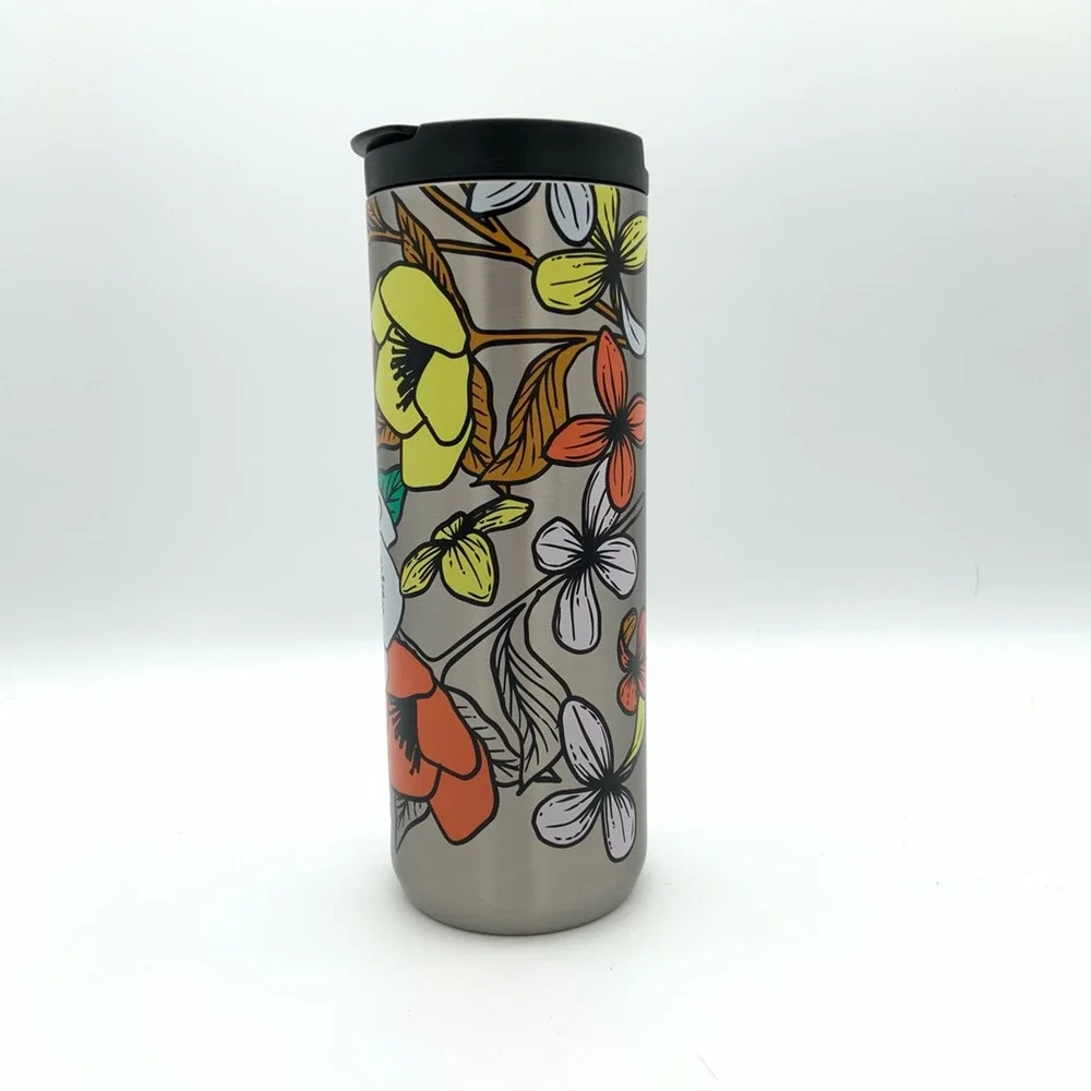 Starbucks 2018 Poppy Retro Flowers Travel Mug Cup‎ Stainless Steel Collectors
